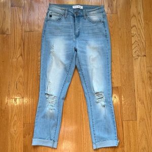 KanCan Los Angeles Women’s Light Wash Denim Distressed Cropped Jeans Size 27